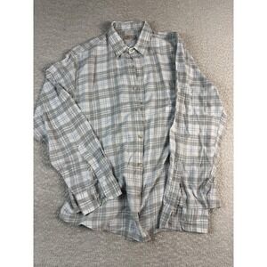 Faherty Shirt Mens Medium Gray White Blue Plaid Button Down Long‎ Sleeve Pocket